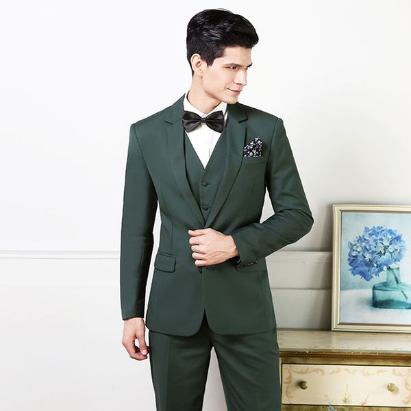 Зеленый Мужские свадебные смокинги Slim Fit One Button Жених одежда Формальные костюмы Лучшие Мужчины Blazer (куртка + тяжелое дыхание + жилет)