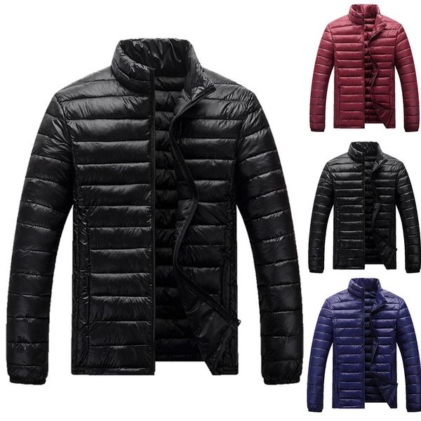 

men's puffer bubble down jacket coat lightweight padded packable outwear casual parkas streetwear sport overcoat men clothing, Black
