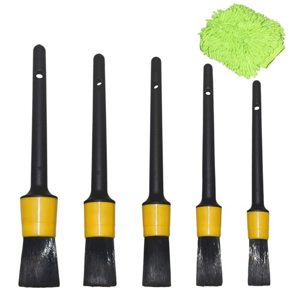

detailing brush wash car mi(set of 6) - 5 different sizes boar hair plastic handle automotive detail brushes and one