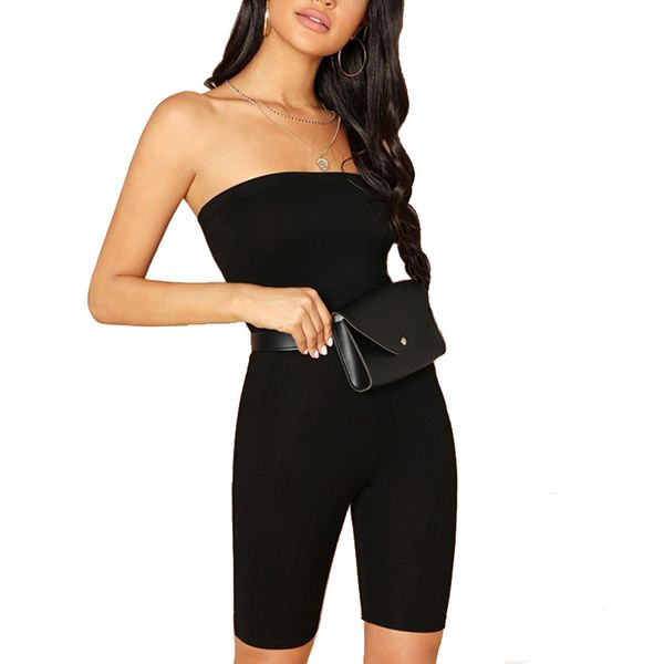 

women bodycon playsuits jumpsuits bodysuit black skinny glitter strapless tube romper sleeveless streetwear female dropshipping, Black;white