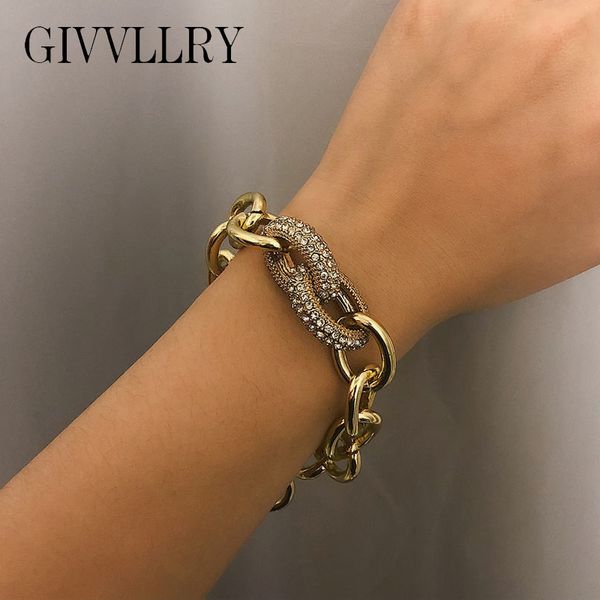 

link, chain punk cuban link bracelet gold silver bangle rhinestone crystal charm for women girl boho statement jewelry, Black