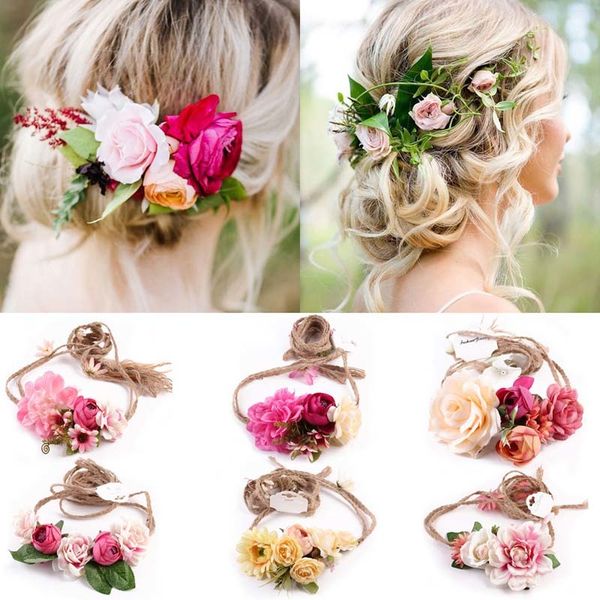 

mmism wedding flower garland rope headbands mori girl belt boho wreath garland hair accessories for womens bridal gifts