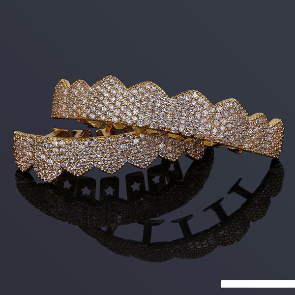 

luxury grillz jewelry exquisite bling zircon micro paved dental grills fashion rapper 18k gold platinum plated hip hop teeth braces, Black
