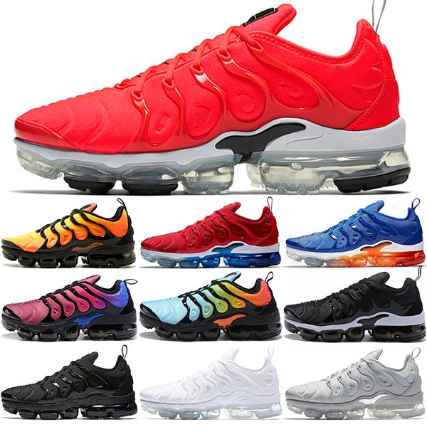 

tn running shoes plus men women mens trainers stock triple black white sunset work blue hyper violet volt athletic sport sneakers size 36-47, White;red