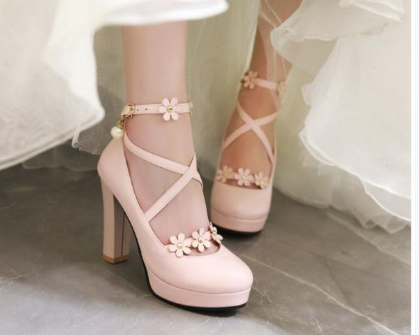 

2020 spring and autumn with new style fashion high heel coarse heel round head waterproof table women's shoes@bnm15, Black