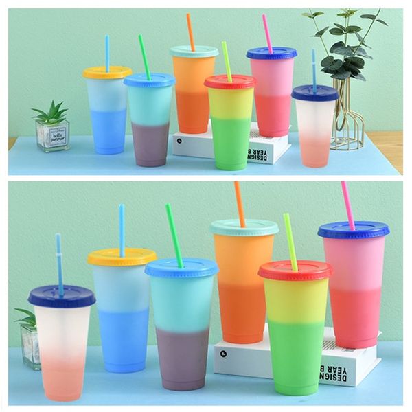 6 cor creativo Temperatura Plástico Mudança copos da cor fria da cor de água em mudança caneca colorida com palhas Água Cup T9I00428