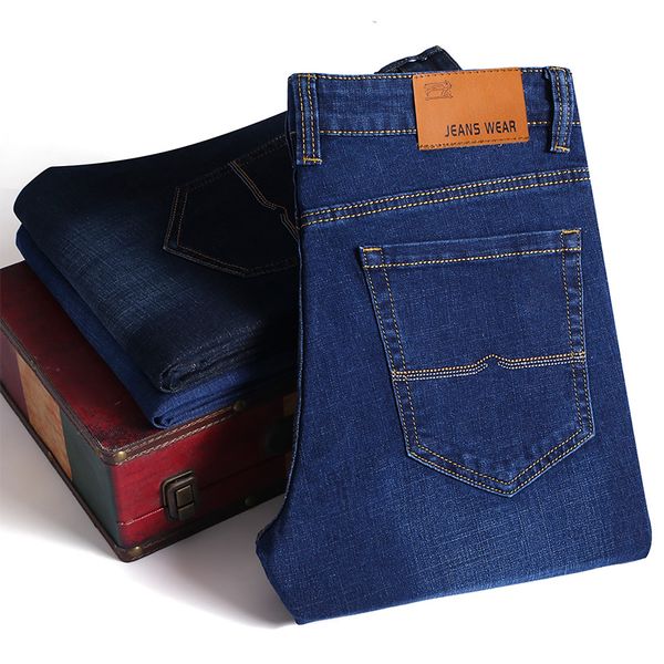 

2020 new men's fashion autumn spring midweight jeans business casual stretch slim jeans classic trousers denim pants male, Blue