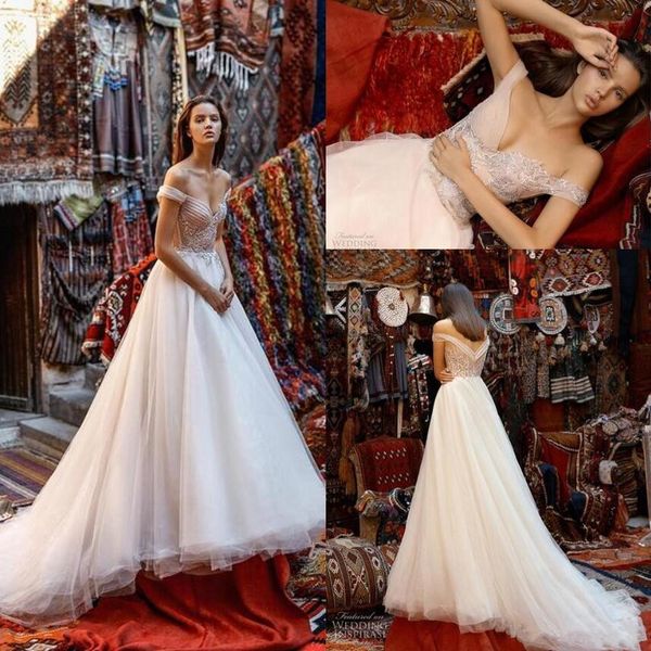 

лиз мартинес 2019 свадебные платья с плеча кружева аппликации богемия пляж свадебные платья сексуальная спинки собор поезд boho свадебное пл, White