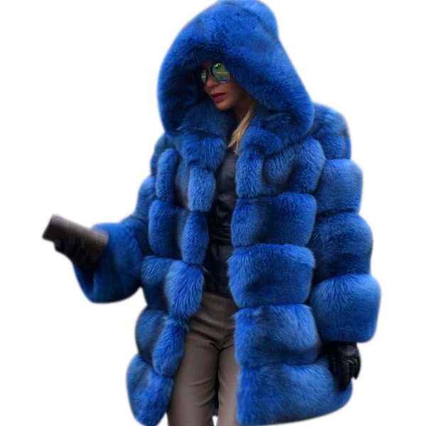 

fursarcar fashion luxury real fur coat women 80 cm long natural fur jacket with big hood full sleeve winter thick, Black