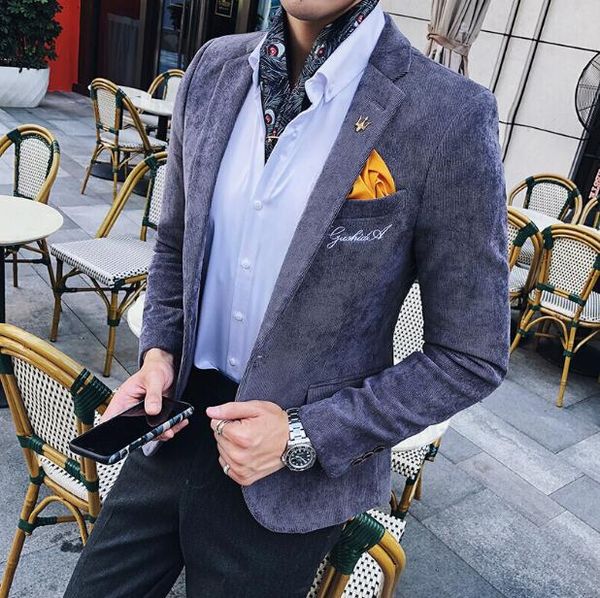 

autumn winter new wave male korean version of the self-cultivation casual suit men's jacket british wind corduroy small suit, White;black