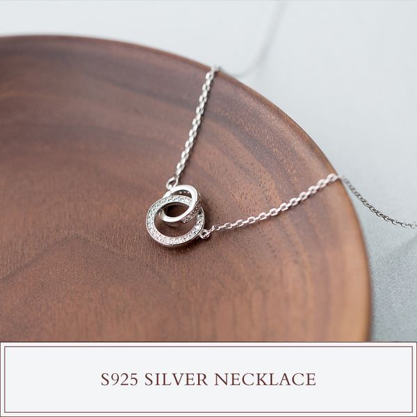 

1pc real. 925 sterling silver clear white cz interlocking double circle of life necklace & pendants jewelry women's gtlx1127