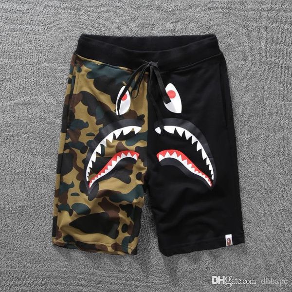 

новые летние мужские шорты акула хлопок камуфляж причинно-следственные шорты мужчины повседневная камуфляж скейтборд короткие брюки свободны, Black