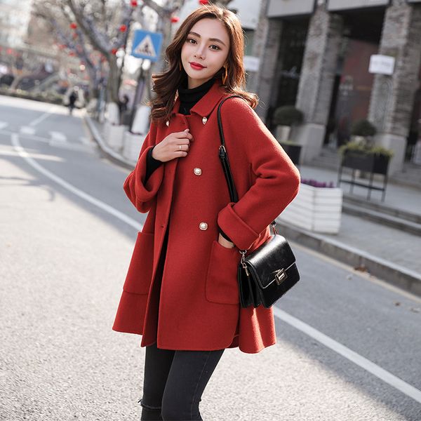 

kmetram autumn winter coat women fashion woolen coat female jacket korean long trench women clothes 2019 manteau femme my, Black