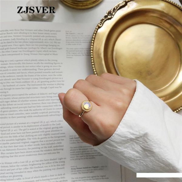 

zjsver korean jewelry 925 sterling silver rings golden fashion simple color crystal inlay opening adjustable women ring, Golden;silver