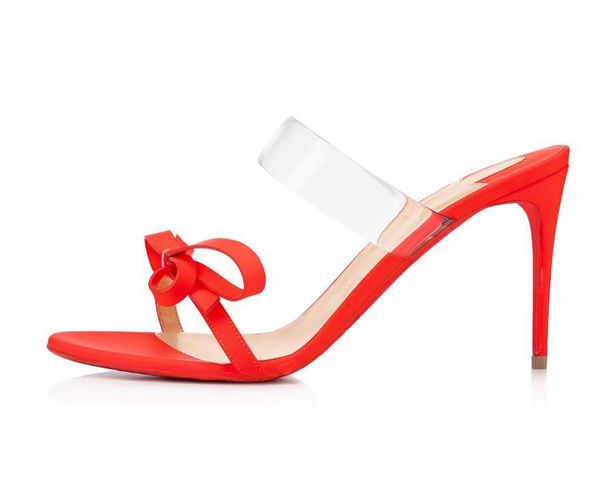 

summer gorgeous red bottom levantine patent leather women high heels sandal stiletto sandal clear pvc bow ankle strap gladiator sandals, Black