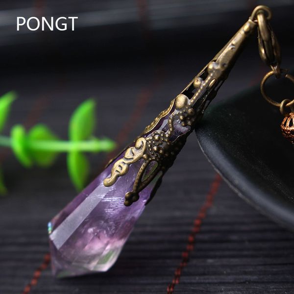 

new natural purple stone pendulums for dowsing healing crystals chakra pendulum charms necklace pendant women fashion jewelry, Silver