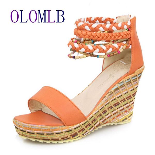 

2020 fashion new summer women party high heels sandals wedges platform bohemia ethnic shoes woman a433, Black