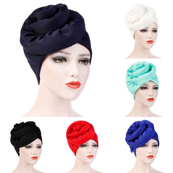 

new fashion design women solid hat floral muslim ruffle cancer chemo hat beanie turban head wrap cap new year gift, Blue;gray