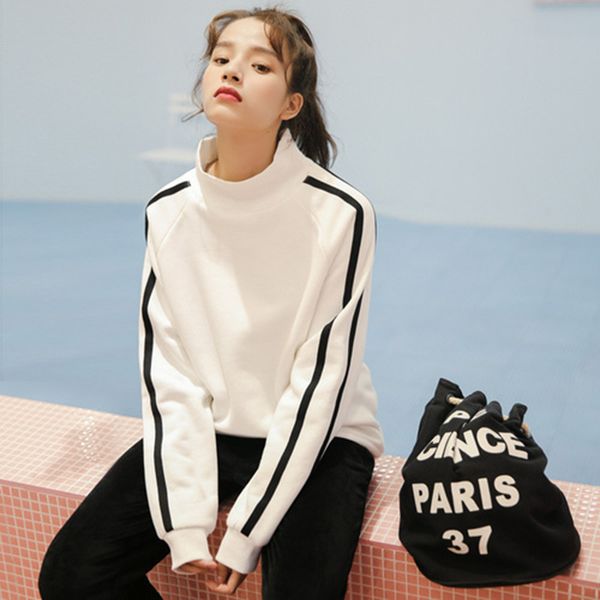 

spring autumn korea fashion women long sleeve loose pullovers cotton female turtleneck casual letter hoodies s225, Black