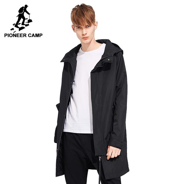 

pioneer camp long trench coat men brand-clothing casual hooded mens overcoat quality windbreaker male coat black green afy803121, Tan;black