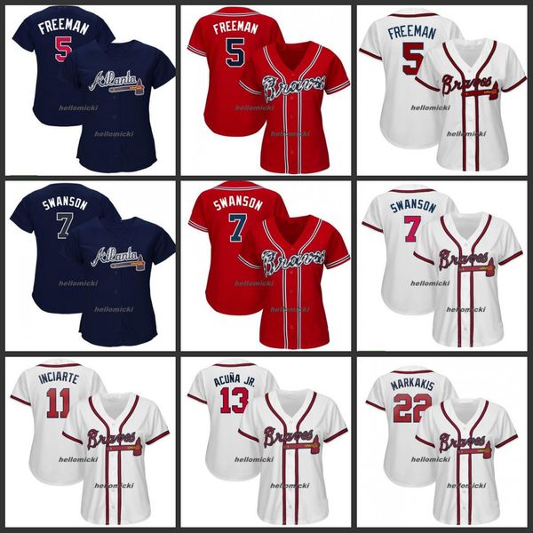 

Women 2019 Braves Jersey 5 Freddie Freeman 7 Dansby Swanson Atlanta 13 Ronald Acuna Jr. Woman White Navy Red All Stitched Jerseys