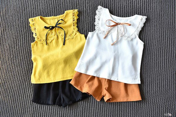 

enjoy toddler clothes sleeveless lace bow +shorts outfits summer clothing 2019 kids girls clothes set outfit, White