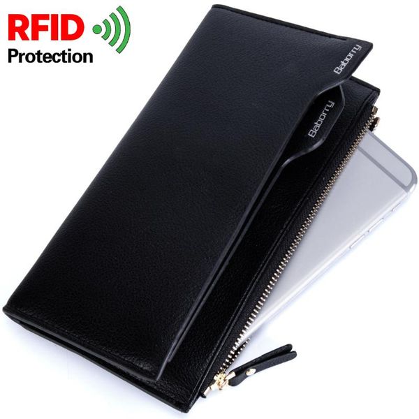 

vintage men wallet rfid theft protect long purse bag wallet business men's thin leather cartera hombre billetera hombre, Red;black