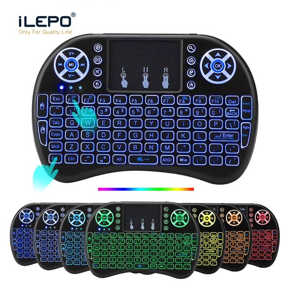 Teclado Multi Color retroiluminado RII i8 2.4G sem fio Teclados Mini Android TV Box Remote Control Air Mouse e teclado para Tablet PC TV inteligente