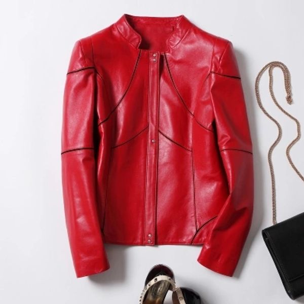 

2018 новый короткий тонкий овец кожаная куртка, Black