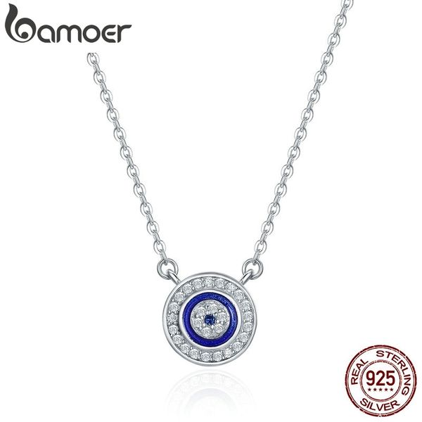 

bamoer 100% 925 sterling silver lucky blue eye clear cz pendant necklace women luxury sterling silver jewelry scn165