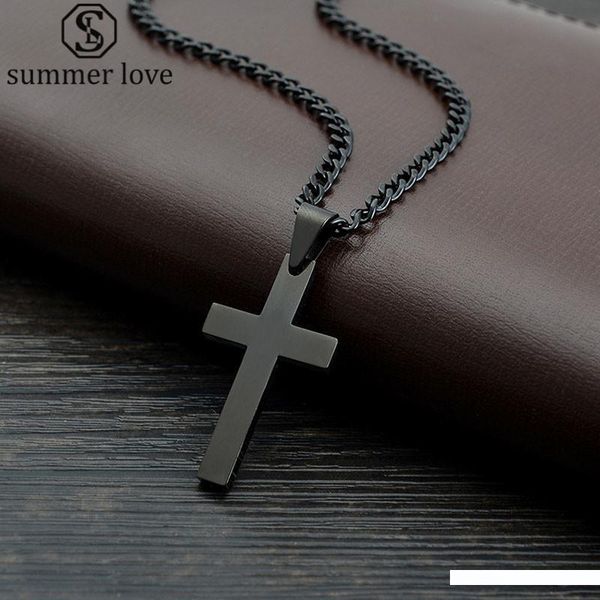 

summer love jewelry men's cross necklaces for women men stainless steel black color pendant prayer necklaces 24" link chain, Silver