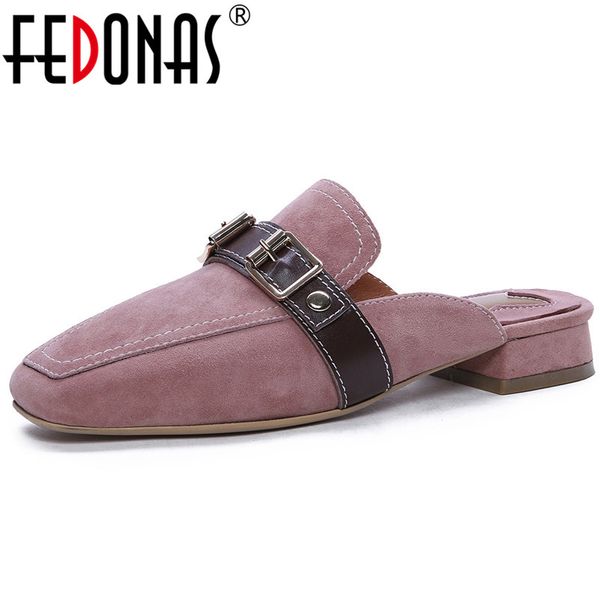 

fedonas mules shoes women suede leather low heels spring summer party wedding shoes slingbacks prom pumps, Black;white