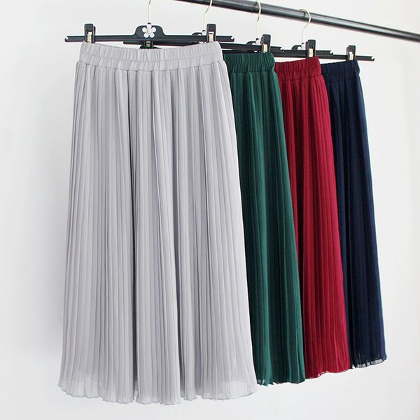 

chiffon half-body skirt long fund solid color posimi second pleated skirt parachute sandy beach, Black