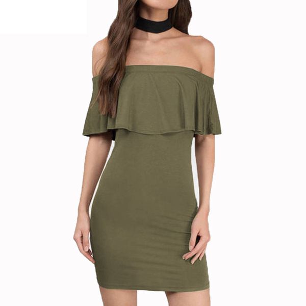 

summer strapless bodycon dress ladies fashion slim backless dresses flap ruffles off shoulder mini dress vestidos, Black;gray