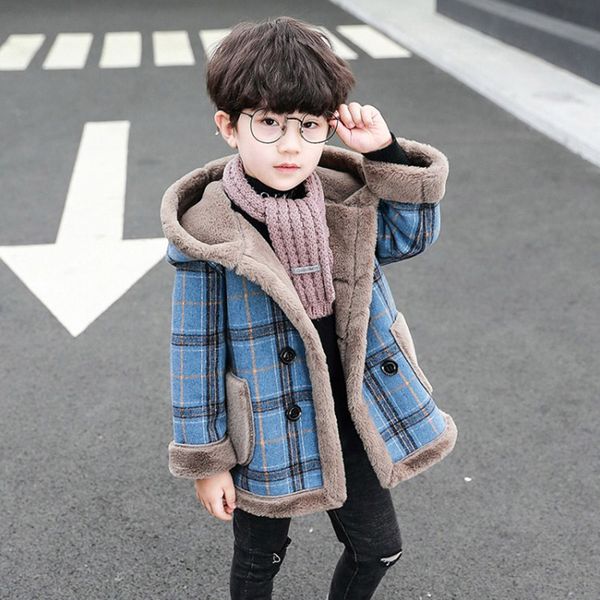 

Children's Fashion Velvet Jackets Keep Warm Hooded Loose Long Coat Winter Boys Baby Clothes Woollen Overcoat - Years Old, Gray