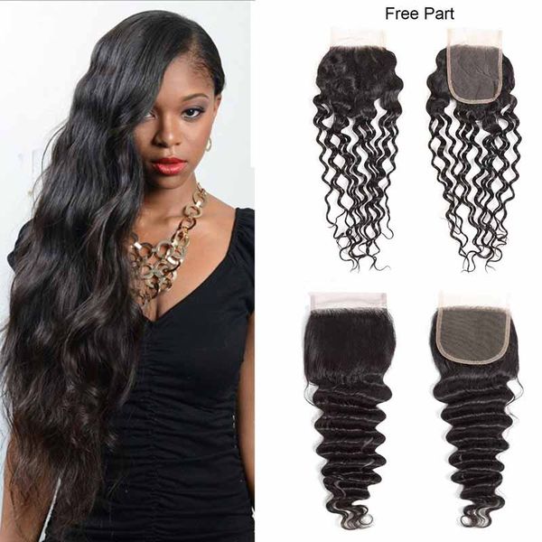 

brazilian water loose wave hair pieces lace closure original human hair lace closures peruvian indian malaysian virgin hair closures, Black;brown