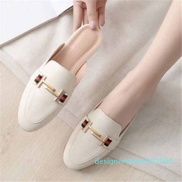

women's autumn lazy toe-covered leisure home slippers women mules shoes female flat slides ladies flip flops big size 43 d06, Black