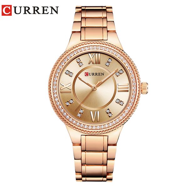

curren women's casual watches waterproof wristwatch women fashion dress rhinestone stainless steel ladies clock, Slivery;brown