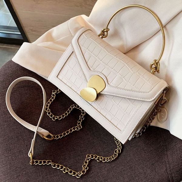 

fashion pu leather crossbody bags for women 2020 iron handle women's handbags crocodile pattern shoulder messenger bag