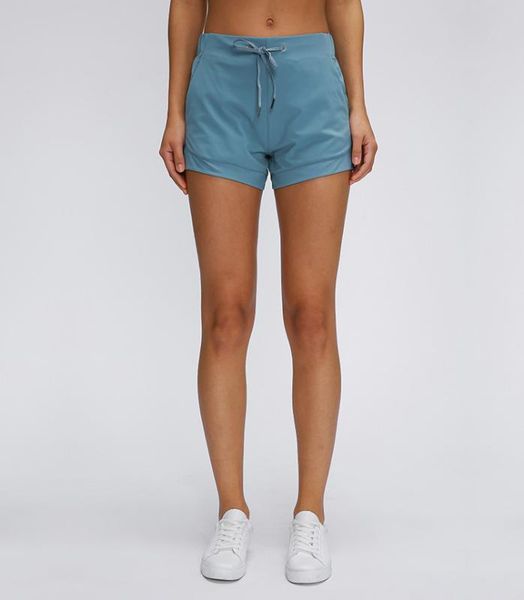 

solid color waist drawstring loose fit training gym sport shorts women naked-feel fabric running yoga fitness short with pockets, White;red