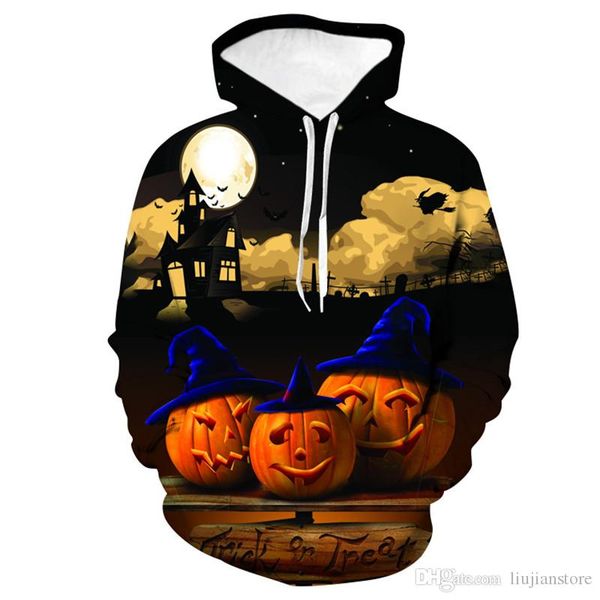 

мода зима мужские толстовки halloween 3d digital printed hooded tops casual свободный пуловер парой одежды, Black