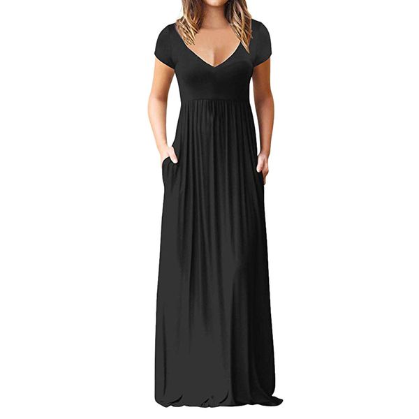 

women's maxi dress casual sleeve v-neck solid maxi tank long dresses casual dresses woman party night beach dress 2019, Black;gray
