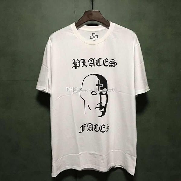 

места + лица мужская дизайнерская футболка мужчины женщины роскошные высокое качество с коротким рукавом p+f человеческая голова печати футб, White;black