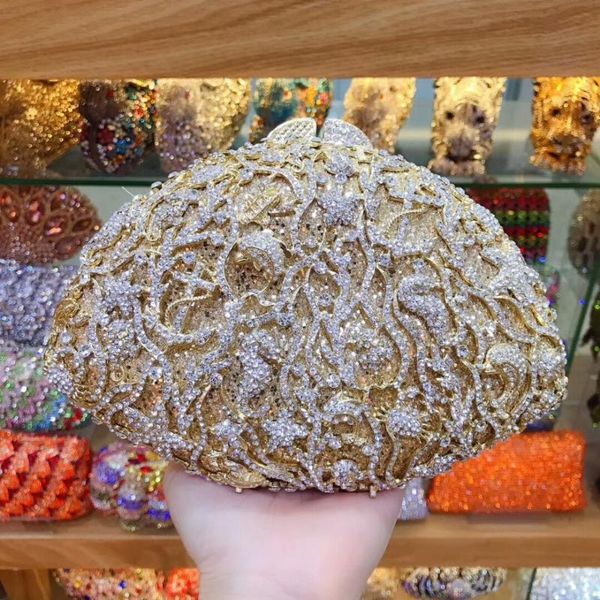 

hollow out gold metal clutch bag white rhinestone crystal women evening party wedding purses fashion 2020 ladies prom bag