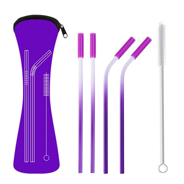 

4pcs/set reusable stainless steel straws straight bent drinking straws with silicone tips for cold beverage drinking straw