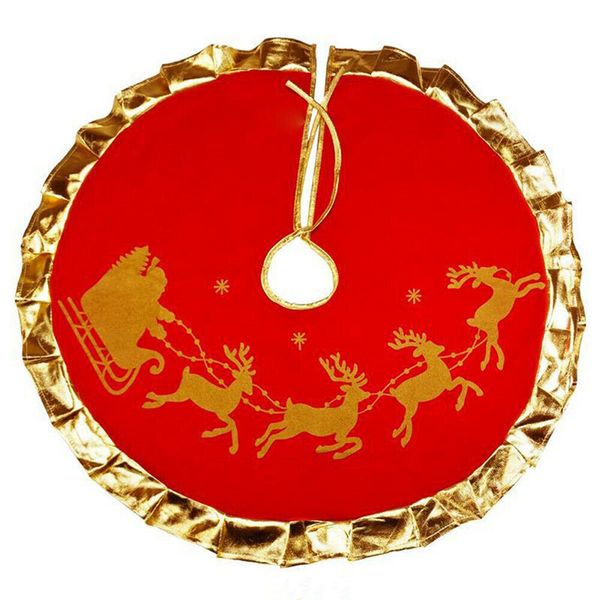 

90cm luxury red gold christmas tree skirts new fashion reindeer snowflake printed festival decorations home xmas tree skirt hot