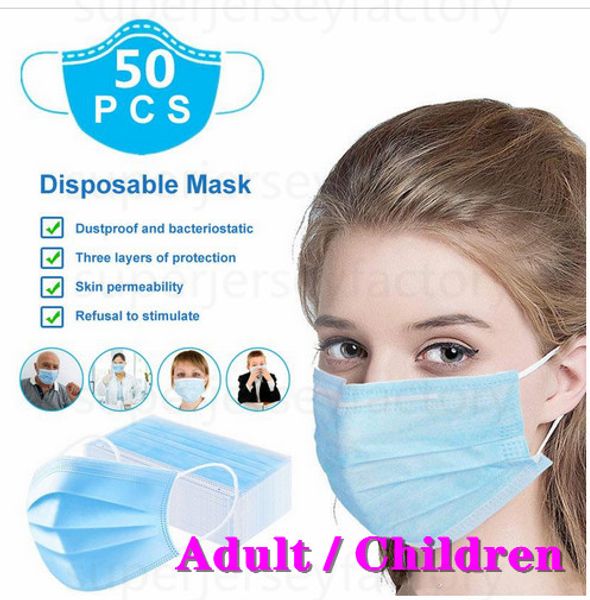 

adult/children disposable face mask 3 ply 3layer 50 pcs 100 pcs mouth cover masks blue masks earloop non-woven fabric 10000 pieces wholesale