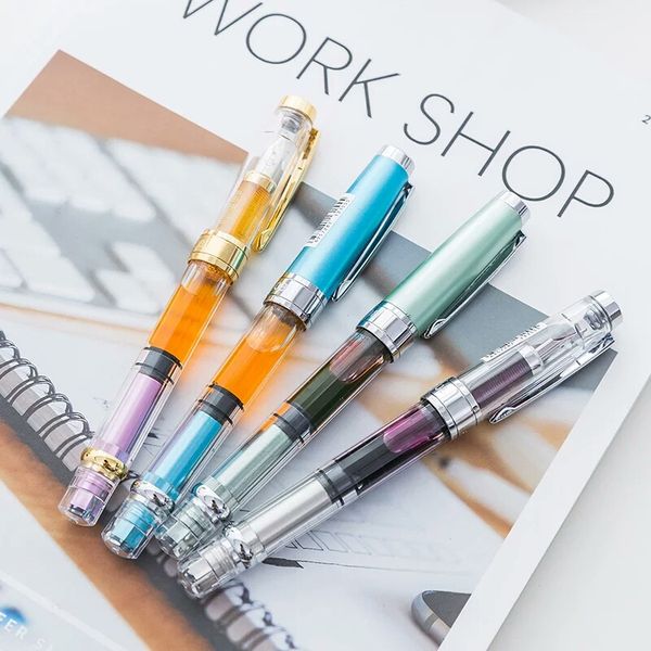 

luxury pen wingsung 3008 transparent fountain pen students office stationery 0.5mm nib calligraph piston ink mb pens