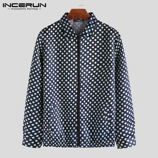 

incerun new fashion trench coats men polka dot lapel long sleeve windproof zipper streetwear casual men jackets windbreaker 2019, Tan;black