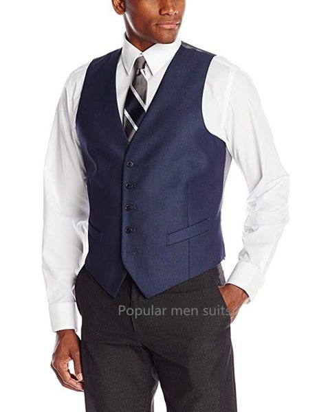 

navy blue men's sleeveless slim fit suit vest single breasted five buttons business dating wedding dress waistcoat, Black;white